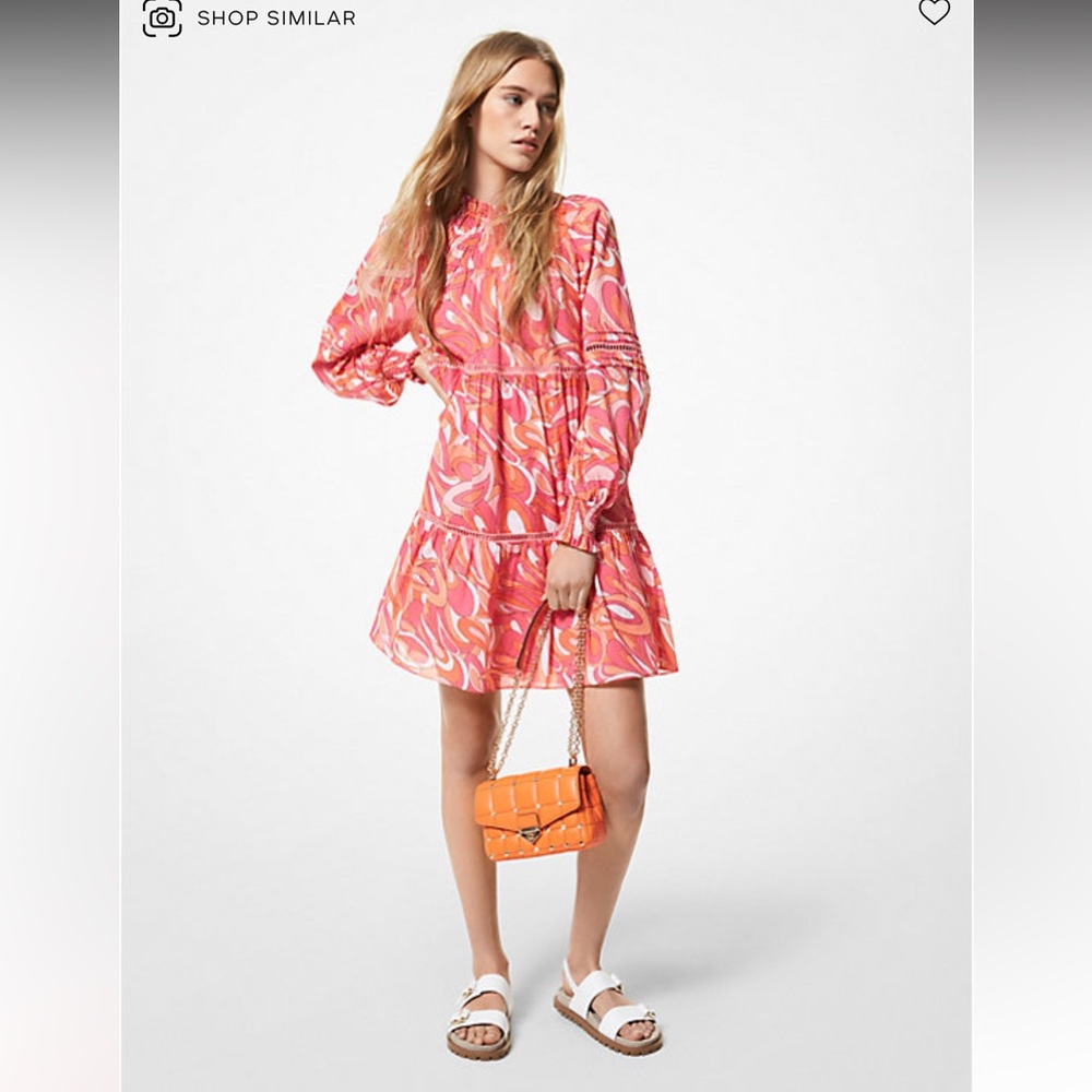 Smocked neck MICHAEL by Michael Kors orange/pink dress Size S